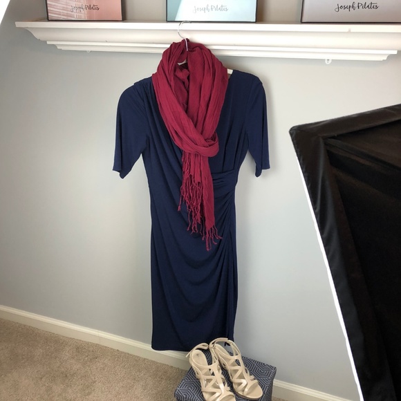Navy faux wrap dress - Picture 4 of 7